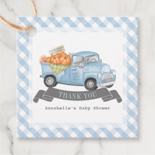 Blue Pumpkin Truck Gingham Boy Baby Shower Favor Tags
