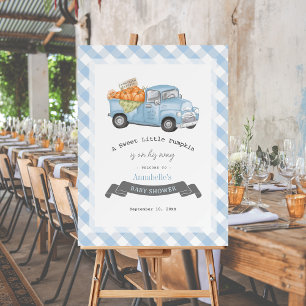 Blue Pumpkin Truck Gingham Boy Baby Shower Foam Board