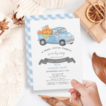 Blue Pumpkin Truck Gingham Boy Baby Shower Invitation