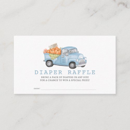 Blue Pumpkin Truck Gingham Diaper Raffle Ticket Enclosure Card