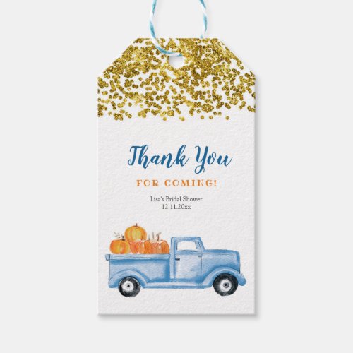 Blue Pumpkin Truck Gold Faux Thank You Tag