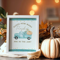 Blue Pumpkin Truck Guess Pumpkin Baby Shower Game Poster