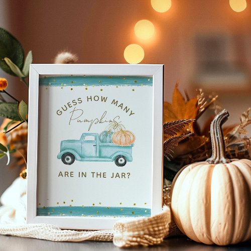 Blue Pumpkin Truck Guess Pumpkin Baby Shower Game Poster