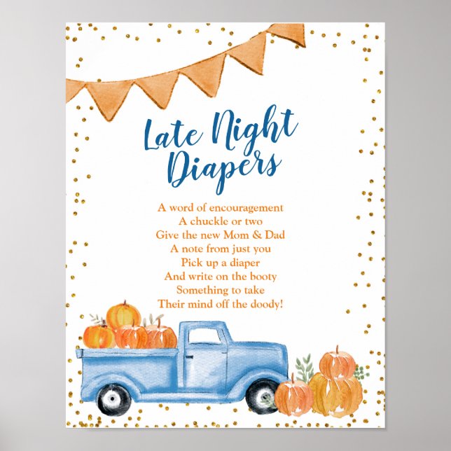 Blue Pumpkin Truck Late Night Diaper Sign (Front)
