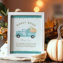 Blue Pumpkin Truck Modern Fall Baby Shower Book Poster