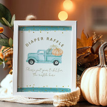 Blue Pumpkin Truck Modern Fall Baby Shower Diaper Poster