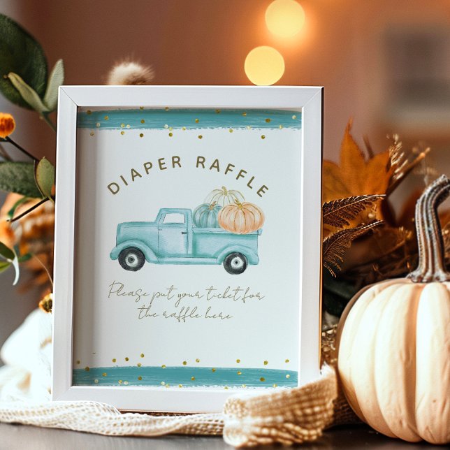 Blue Pumpkin Truck Modern Fall Baby Shower Diaper Poster (Creator Uploaded)