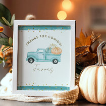 Blue Pumpkin Truck Modern Fall Baby Shower Favor Poster