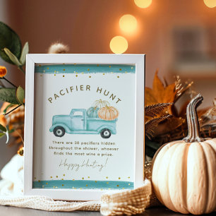 Blue Pumpkin Truck Modern Fall Baby Shower Game Poster