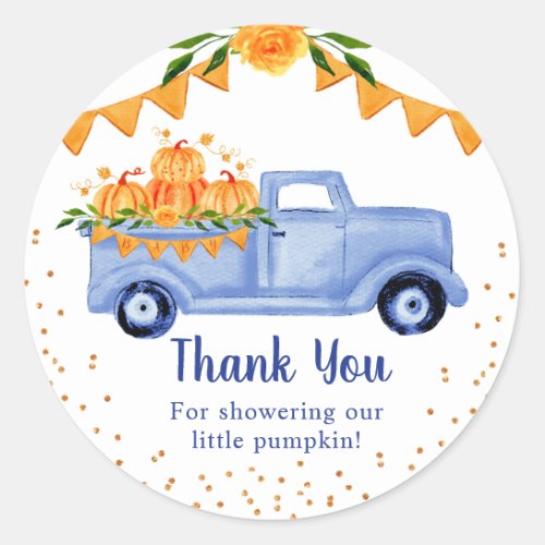 Blue Pumpkin Truck Thank You Classic Round Sticker