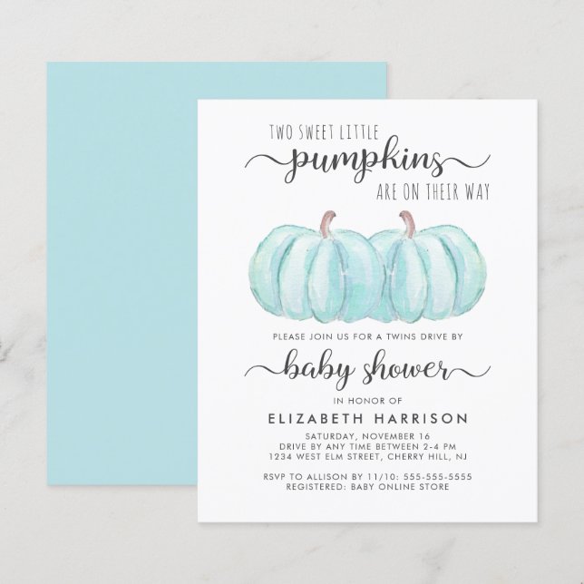 Blue Pumpkin Twin Boys Drive By Baby Shower (Front/Back)