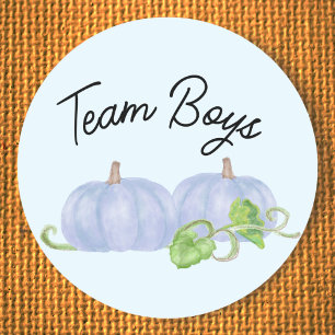 Blue pumpkin twin gender reveal Team Boys  Classic Round Sticker