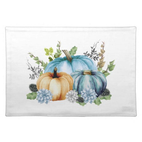 Blue Pumpkin Watercolor Autumn Pretty  Cloth Placemat