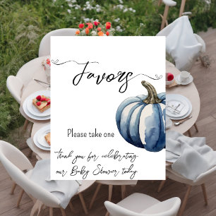 Blue Pumpkin Watercolor Baby Boy Shower Favors Poster