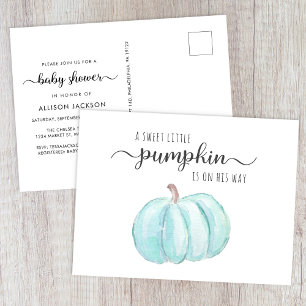 Blue Pumpkin Watercolor Baby Boy Shower Invitation Postcard