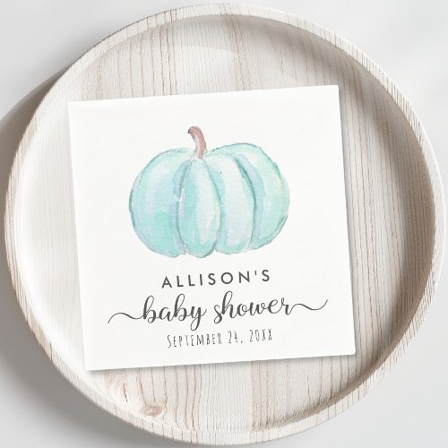 Blue Pumpkin Watercolor Baby Boy Shower Napkins