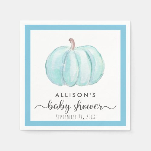 Blue Pumpkin Watercolor Baby Boy Shower Napkins