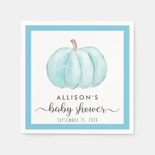 Blue Pumpkin Watercolor Baby Boy Shower Napkins (Front)