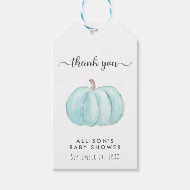 Blue Pumpkin Watercolor Baby Boy Shower Thank You Gift Tags Zazzle