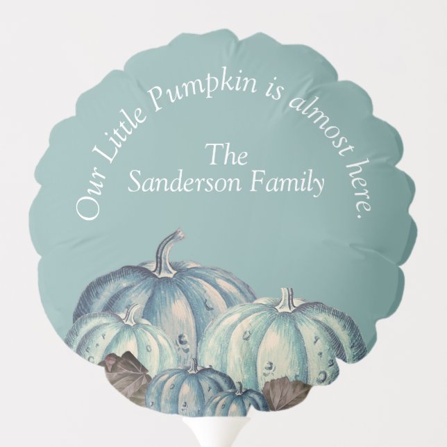  Blue Pumpkin watercolor Baby Shower Balloon (Back)