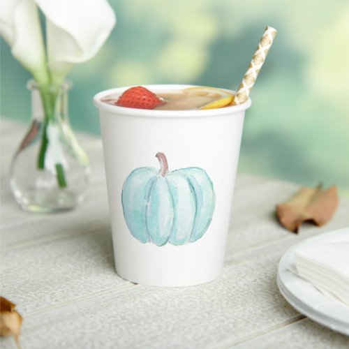 Blue Pumpkin Watercolor Baby Shower Paper Cups