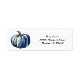 Blue Pumpkin Watercolor Boho Baby Boy Shower Label