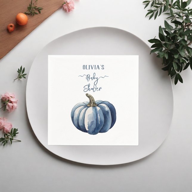 Blue Pumpkin Watercolor Boho Baby Boy Shower Napkins (Creator Uploaded)