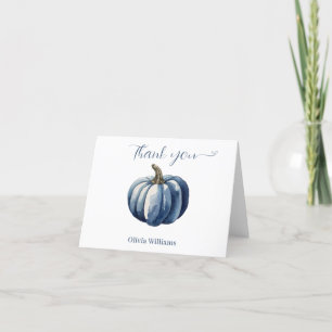 Blue Pumpkin Watercolor boho baby boy shower Thank You Card