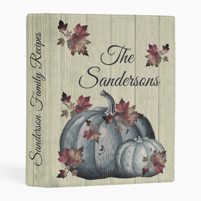 Blue Pumpkin Watercolor on Gray Wood Background Mini Binder (Front/Spine)