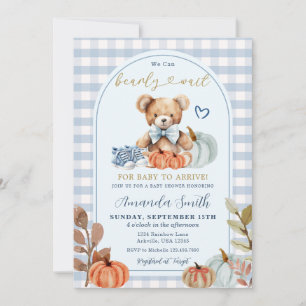 Blue Pumpkin We can Bearly Wait Bear Baby Shower  Invitation