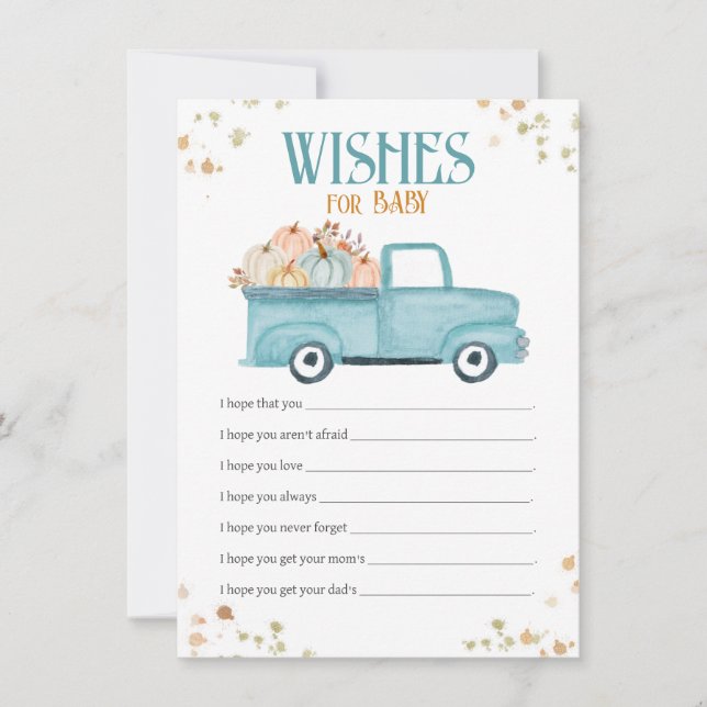 Blue Pumpkin Wishes for Baby, Baby Shower Game Note Card (Front)