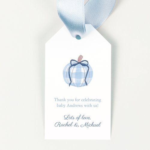 Blue Pumpkin With Bow Baby Shower Gift Tags