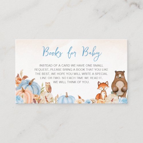 Blue Pumpkin Woodland Baby Shower Books for Baby Enclosure Card