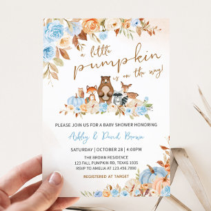 Blue Pumpkin Woodland Baby Shower Invitation