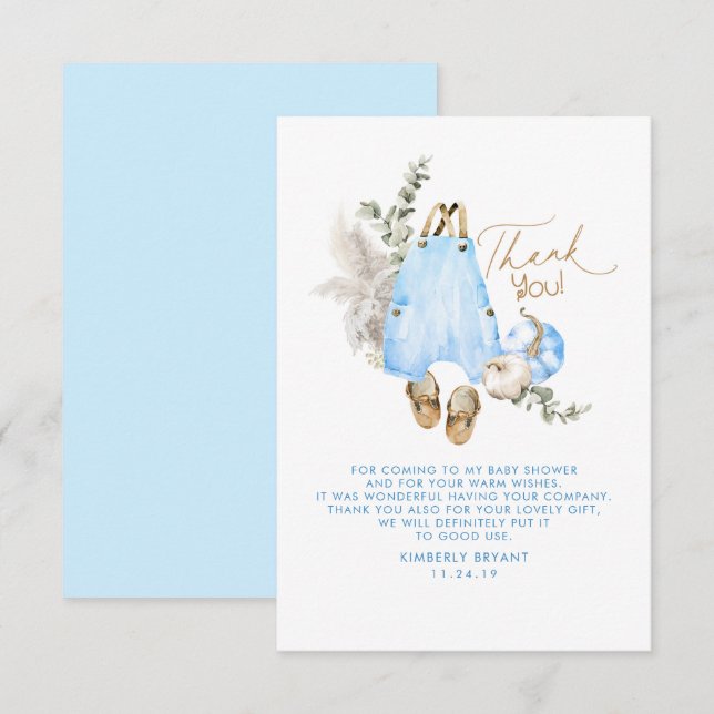 Blue Pumpkins Baby Shower Little Thank You Card (Front/Back)