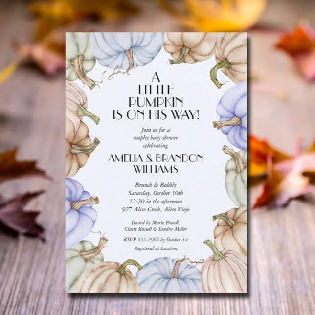 Blue Pumpkins Boy Baby Shower Invitation (Pumpkins blue boy baby shower invitations, INSTANT DOWNLOAD and/or PRINTED)