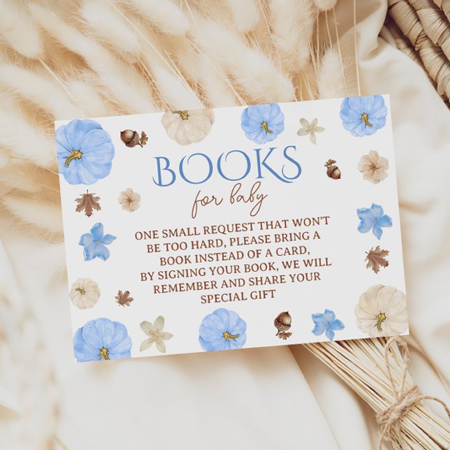 Blue Pumpkins Fall Baby Shower Books For Baby Enclosure Card (Creator Uploaded)