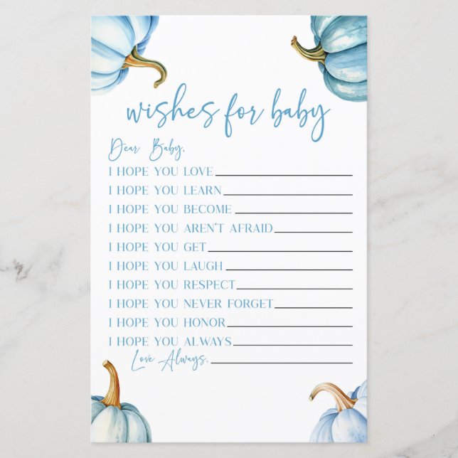 Blue Pumpkins Fall Wishes For Baby Shower Game (Front)