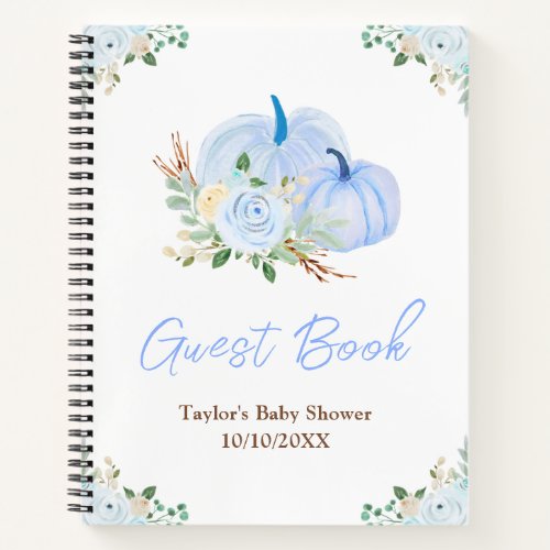 Blue Pumpkins Floral Baby Shower Guest Book