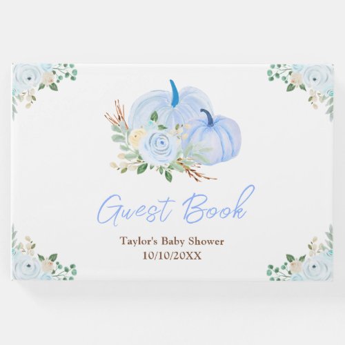 Blue Pumpkins Floral Baby Shower Guest Book