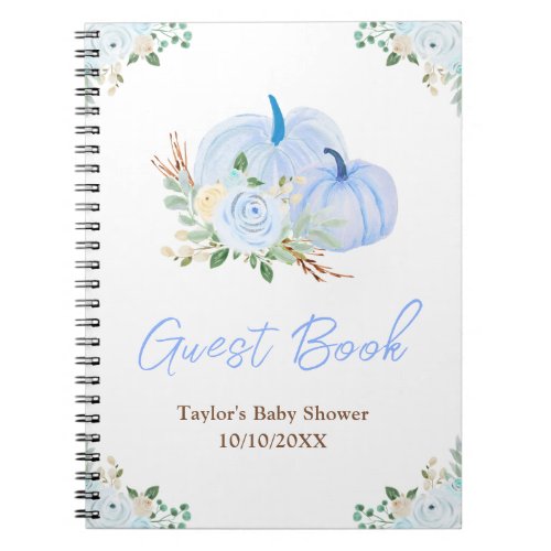 Blue Pumpkins Floral Baby Shower Guest Book