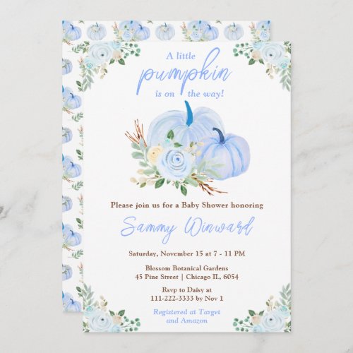 Blue Pumpkins Floral Baby Shower Invitation