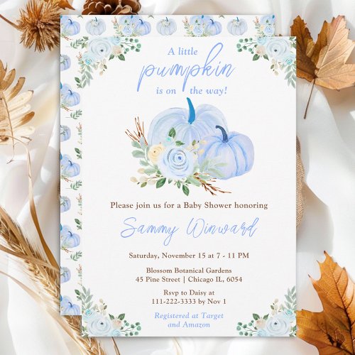 Blue Pumpkins Floral Baby Shower Invitation