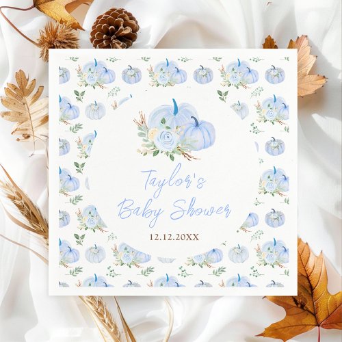 Blue Pumpkins Floral Baby Shower Napkins