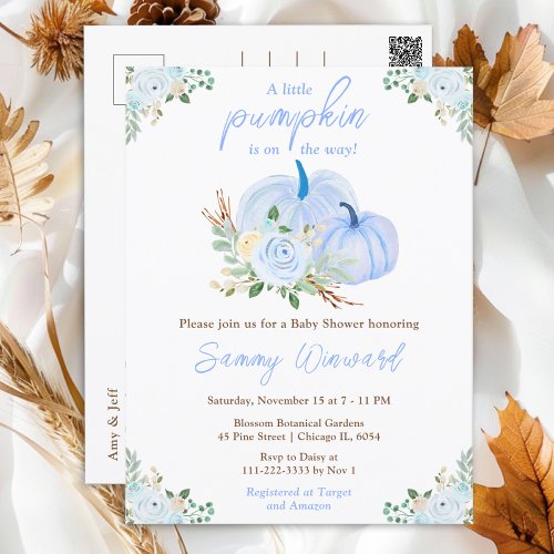 Blue Pumpkins Floral Baby Shower Postcard