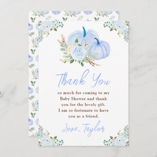 Blue Pumpkins Floral Baby Shower Thank You Card