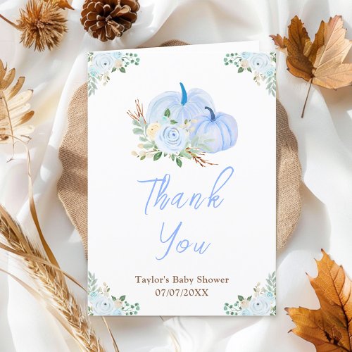 Blue Pumpkins Floral Baby Shower Thank You Card