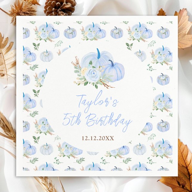 Blue Pumpkins Floral Birthday Party Napkins (Creator Uploaded)
