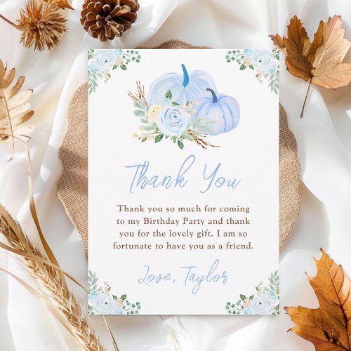 Blue Pumpkins Floral Birthday Party Thank You Card