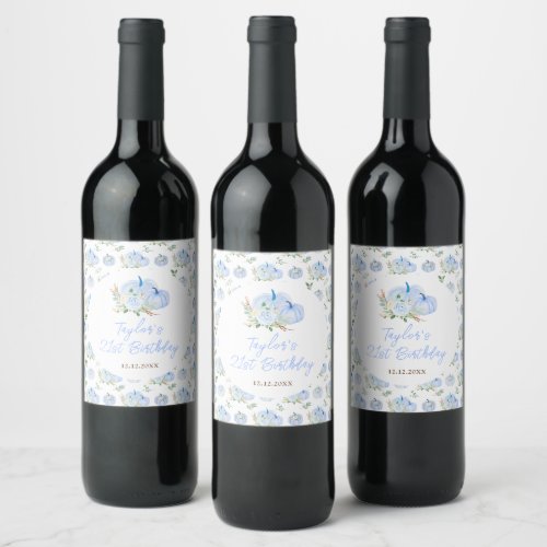 Blue Pumpkins Floral Birthday Party Wine Label